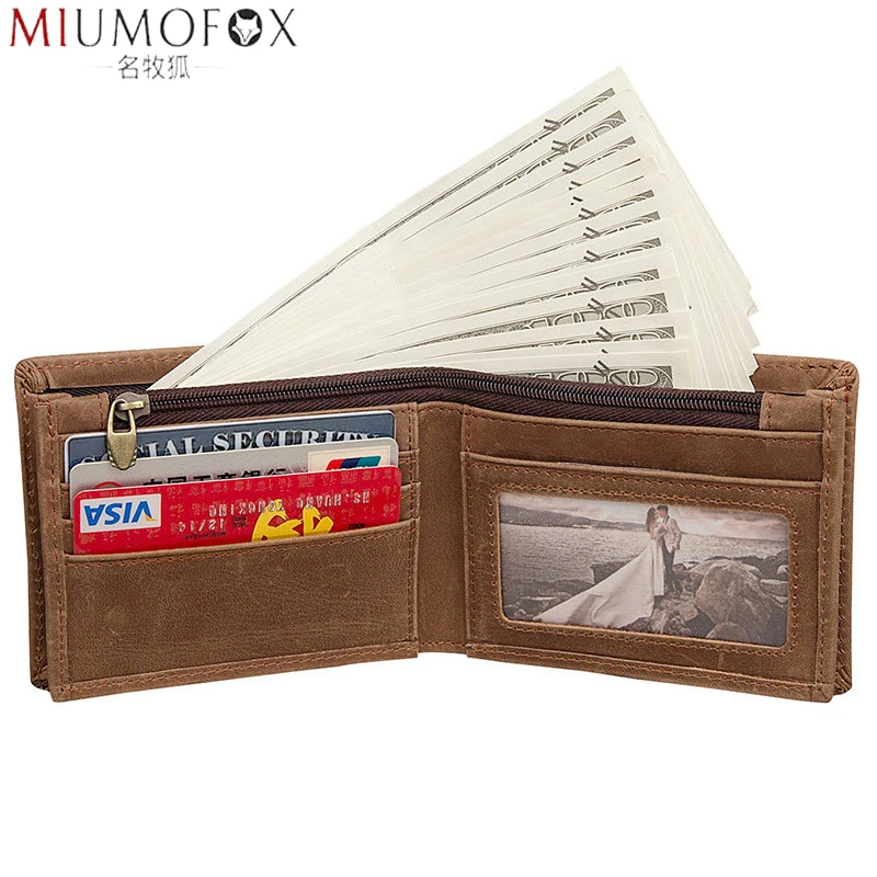 

Men's Purse Real Leather Wallets Male Short Purse RFID Card Holder Dollar Wallet Storage Bag Men Zipper Coin Purse Small Wallet