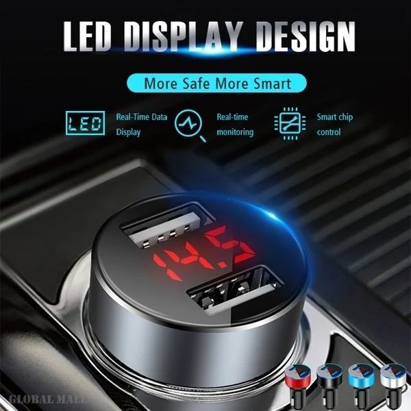 3.1A двойное USB lcd автомобильное зарядное устройство с синим индикатором, светильник, Многофункциональная Защита, универсальное зарядное устройство для автомобилей 12 В/24 В