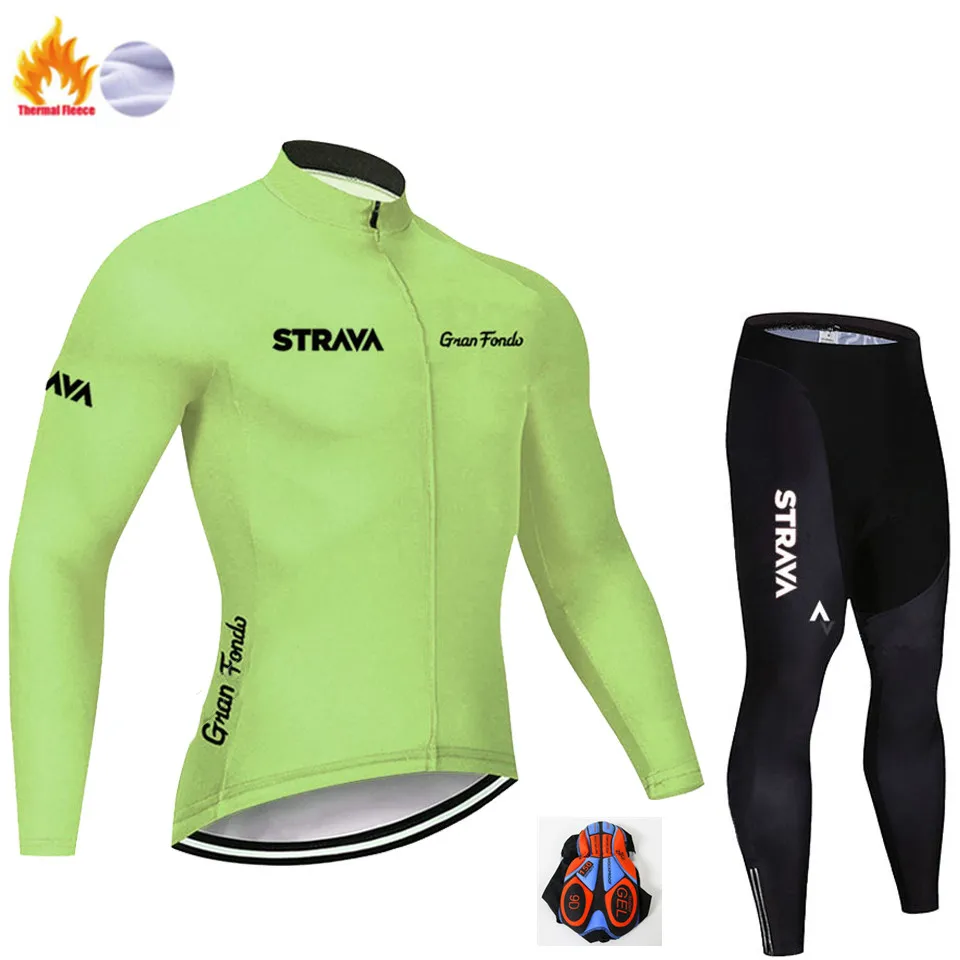 Winter Cycling suit STRAVA Зимняя Теплая Флисовая одежда для велоспорта NW Мужской трикотажный костюм для езды на велосипеде MTB Одежда Теплый комбинезон комплект - Цвет: Winter Cycling suit