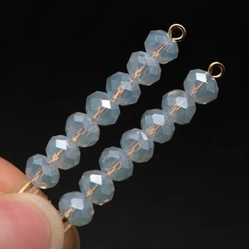 

95pcs Faceted Rondelle Glass Beads 4x6mm Opal Grey Blue-(BZ06-46)
