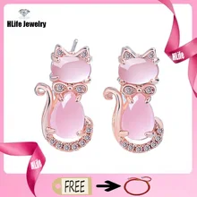 Трендовые 925 серебряные ювелирные серьги в форме кота, розовые циркониевые драгоценные камни, розовое золото, серьги-гвоздики для женщин, свадебные подарки, украшения