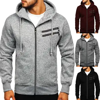 

Casual Men Autumn Solid Color Zip Drawstring Sweatshirt Warm Fleece Hoodie Coat Men's solid color zipper hoodie jacket