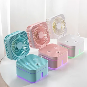 

EAS-3 in 1 Fan Humidifier USB Mute Small Fan Table Portable Fan Glowing Air Cooling Folding Humidifier Light Blue.