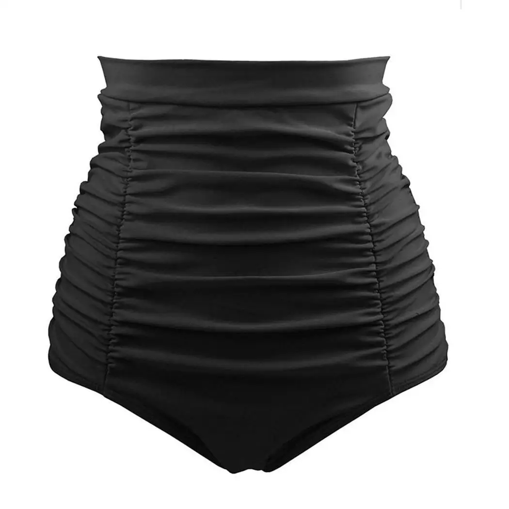 

Women's Summer Retro Style High Waisted Bikini Mini Length Bottom Ruched Casual, Pool, Beach Slim Swim Shorts