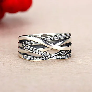 

Authentic 925 Sterling Silver Classic Winding Hollow Out Interwoven Pan Ring For Women Wedding Party Fashion Jewelry