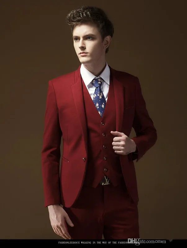 Высокое качество, брюгунди костюм Homme 3 шт. Terno Masculino(пальто+ брюки+ жилет) Свадебный Жених формальный для мужчин
