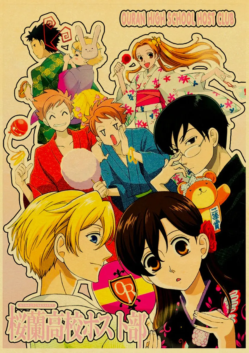 Vintage Japanese Anime Ouran High School Host Club Retro Poster Wall Art Stickers For Home Room Cafe Bar painting Decals