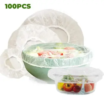 

100 Pcs Reusable Keep Food Fresh Wraps Seal Film Cover Bowl Covers Pot Sealing Kitchen Accessories Saran Bags Organizer