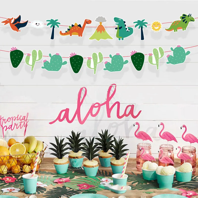 

1Set Cartoon Flamingo Banners Dinosaur Party Decor Baby Shower Boys Birthday Party Decorations Kids Safari Party Supplies Jungle