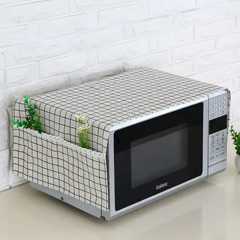 

Simple Linen Fashion Microwave Oven Dustproof Cover With Pockets Cloth Microwaves Protector Covers Cubiertas Protectoras