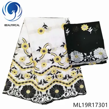 

BEAUTIFICAL white cotton lace fabrics Fashion embroidery flowers swiss voile lace in switzerland 5+2yards nigerian lace ML19R173