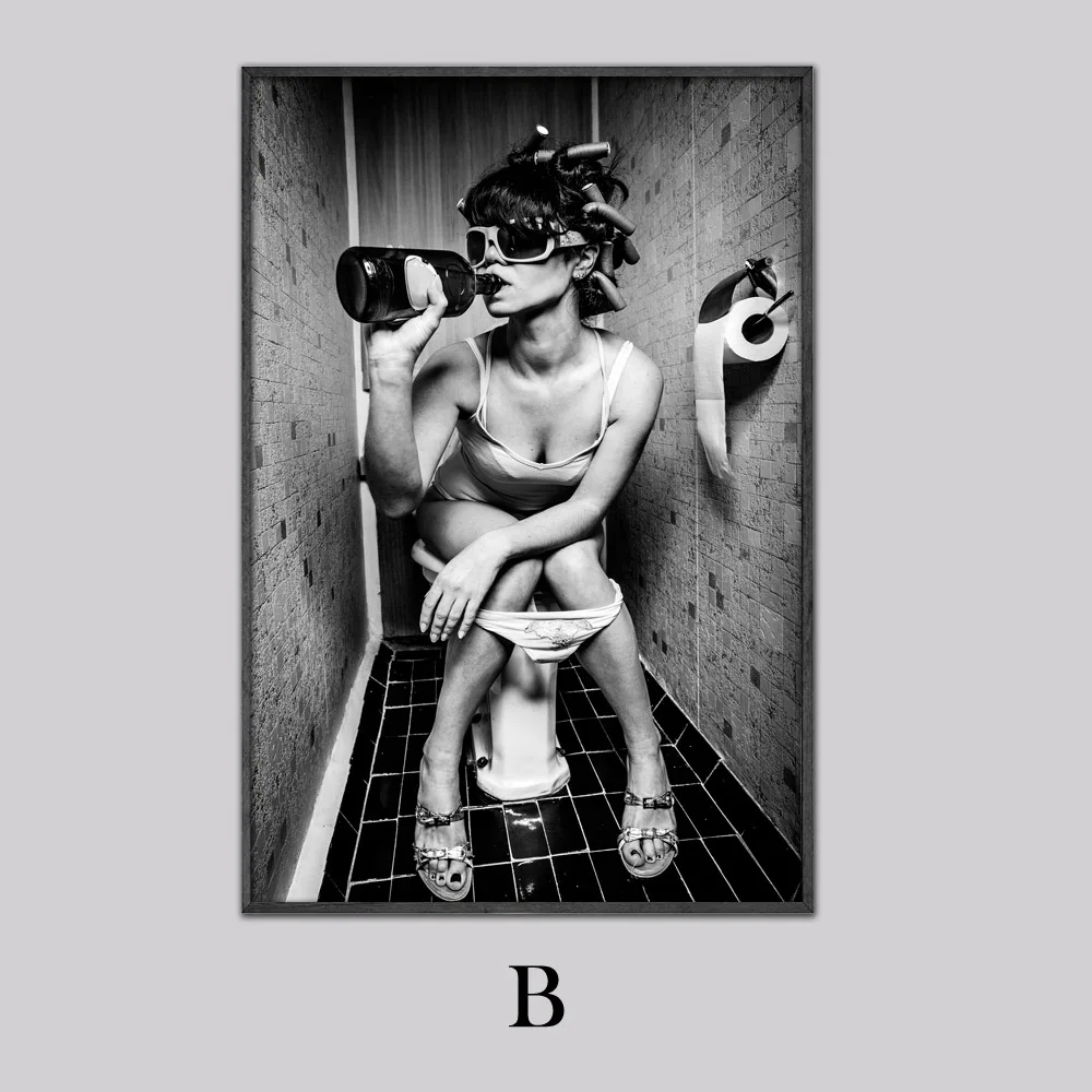 Современный черный белый сексуальный питье и курить женщина Красота Холст Картина Туалет Паб Бар украшение дома плакат Настенные картины - Color: B