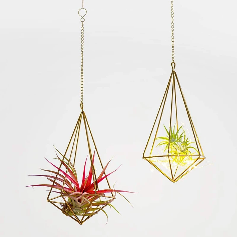 2 Packs Hanging Air Plant Holder Modern Geometric Planter with Chain Tillandsia Container Himmeli Wall Decoration