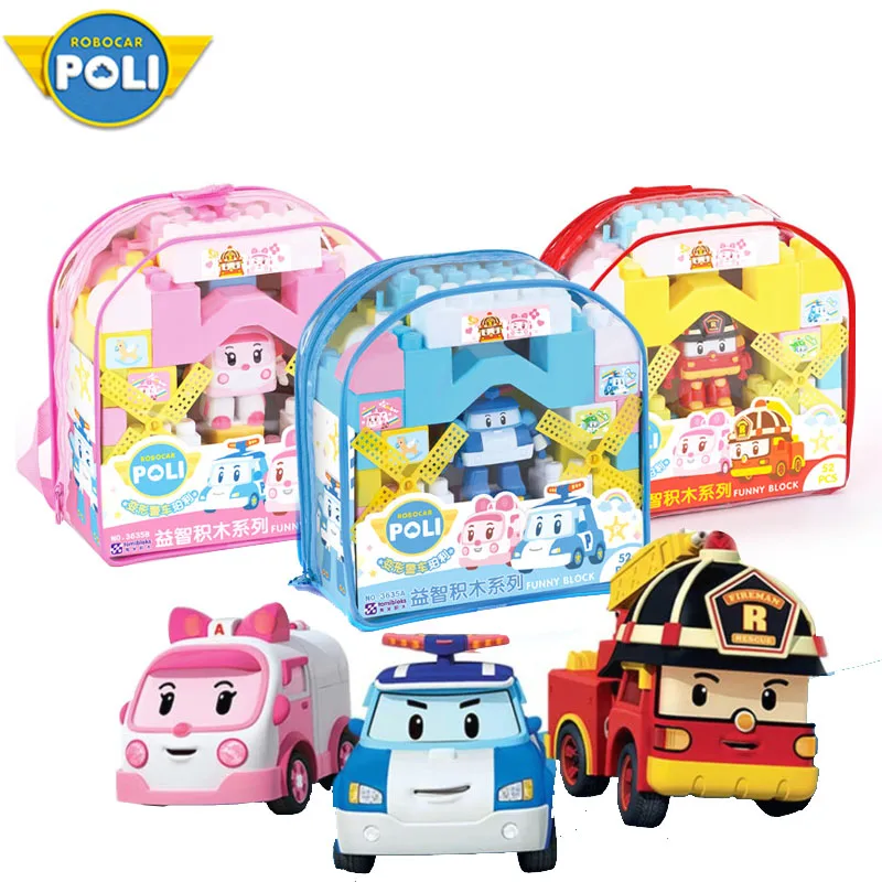 

Original ROBOCAR POLI Learning Education Toy children assembling large particle backpack plastic building blocks toy gift