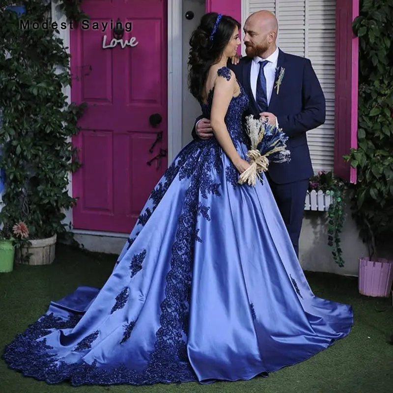 Элегантный насыщенного синего цвета бальное платье с О-образным вырезом кружевные вечерние платья кружева Формальные женские атласные юбки вечерние платья для выпускного вечера robe de soiree