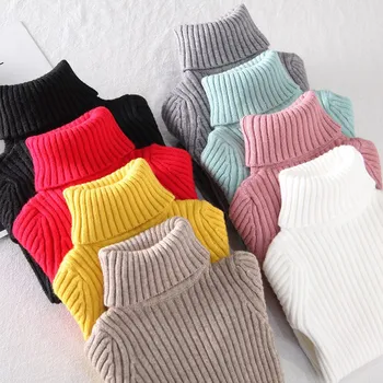 

2020 Boys and Girls Thick Sweaters Children Turtleneck Winter Sweaters Fashion Knit Sweater Clothing Ribbed Baby Clothes