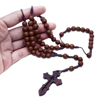 

Handmade Men Cross Catholic Rosary Beads Pendant Necklace Religious Chain Charm D08F