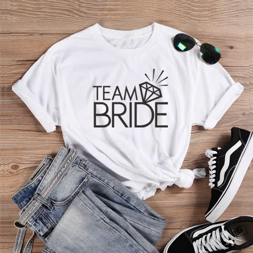 Female Hipster Streetwear T Shirts Team Bride Diamond Printed T Shirt Women's Harajuku Tops Summer Cotton Tshirt Tees - Color: White