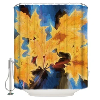 

Oil Painting Style Yellow Leaves Polyester Fabric Shower Curtain