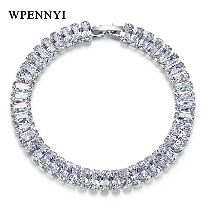 

On Sale Woman Tennis Bracelet White Gold Color High Quality 46 pcs Rectangle Cubic Zirconia Fully Setting Bracelets Wholesale