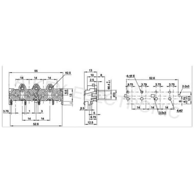 Roseta soldada PCB de 4 orificios, 5 piezas, AV4-8.4 -14 con toma de núcleo, bloque RCA de 8 pies