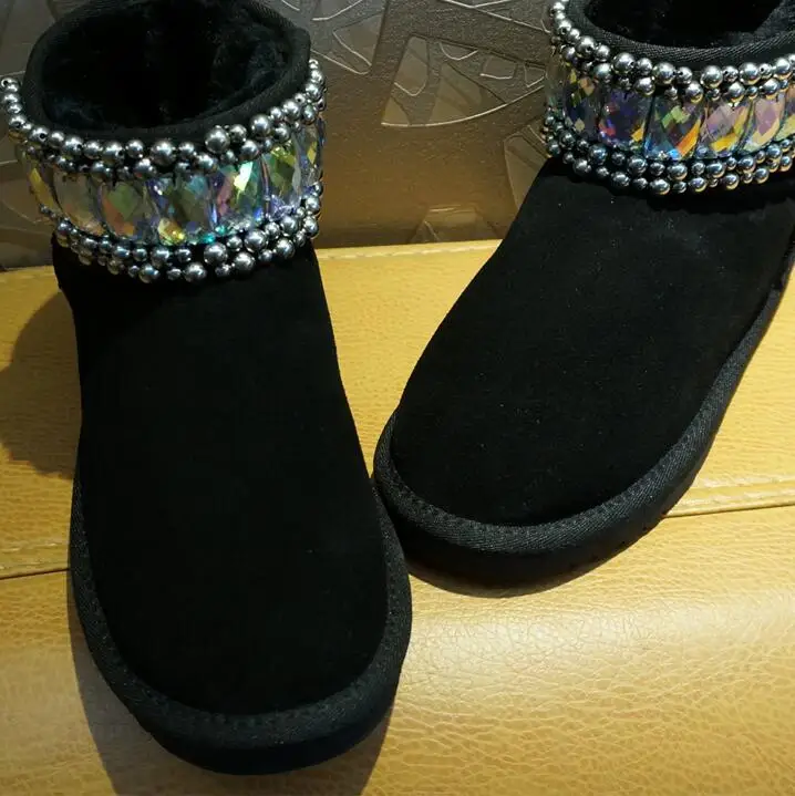 Snow boots in the tube rhinestones sequins bread shoes winter leather boots women