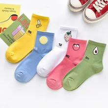 Женские хлопковые носки Ins в Корейском стиле с мультяшными фруктами, Женские однотонные забавные носки с джокером для женщин, модные носки до лодыжки в духе колледжа