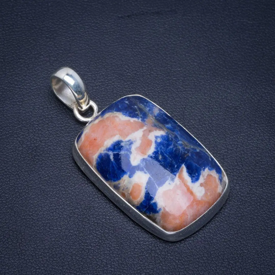 Natural Orange Sodalite Handmade Unique 925 Sterling Silver Pendant 1.75" B3219