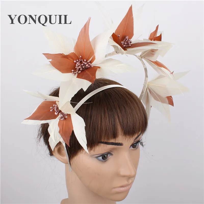 Women wedding fancy feather flower hair accessories ladies show bridal accessories formal dress cocktail fascinator hat headband