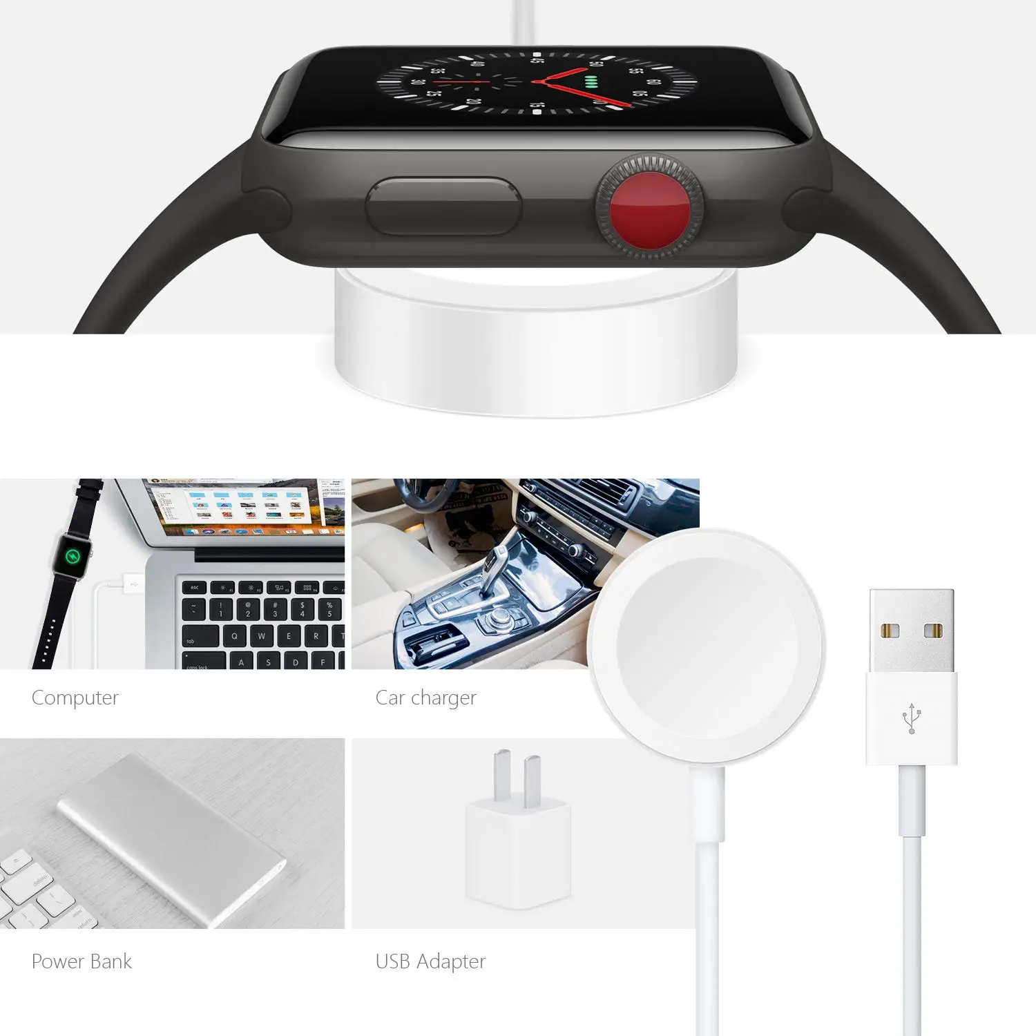 Магнитное зарядное устройство для Apple Watch USB Беспроводная зарядка 38 мм и 42 мм для iWatch серии 5 4 3 2 1 3FT Беспроводное зарядное устройство
