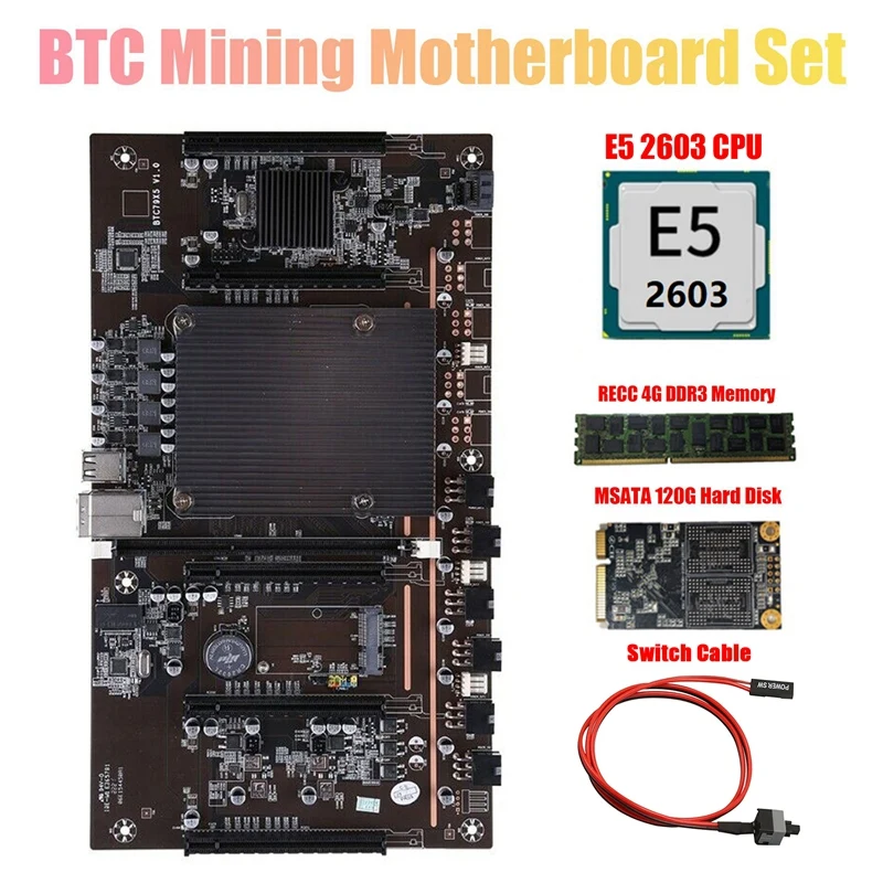 Материнская плата X79 H61 для майнинга BTC с ЦП E5 2603 + RECC 4G DDR3 ОЗУ 120G SSD кабель