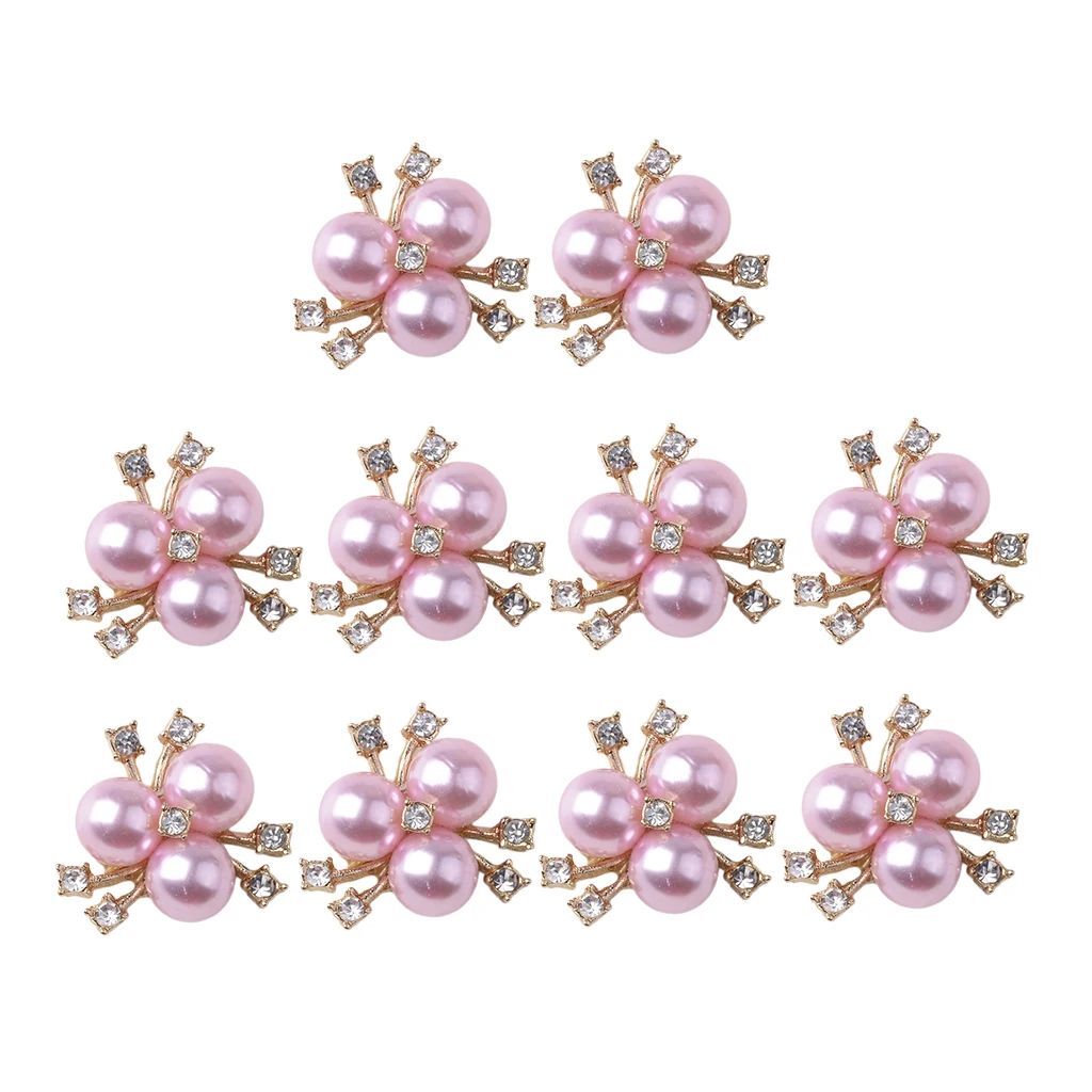 10Pcs Cute Fashion Jewelry Crystal Rhinestone Flowered Pearl Button Ornaments Hair Band Decors Earrings Supply Light pink