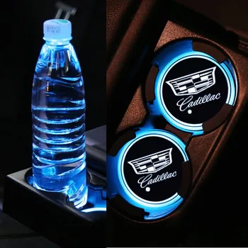 

2Pcs Car Interior Water Coaster 7 Colors LED Light Smart Cup Mat for Cadillac Seville XT4 CT4 CT5 SLR STS EXT CTS Escalade