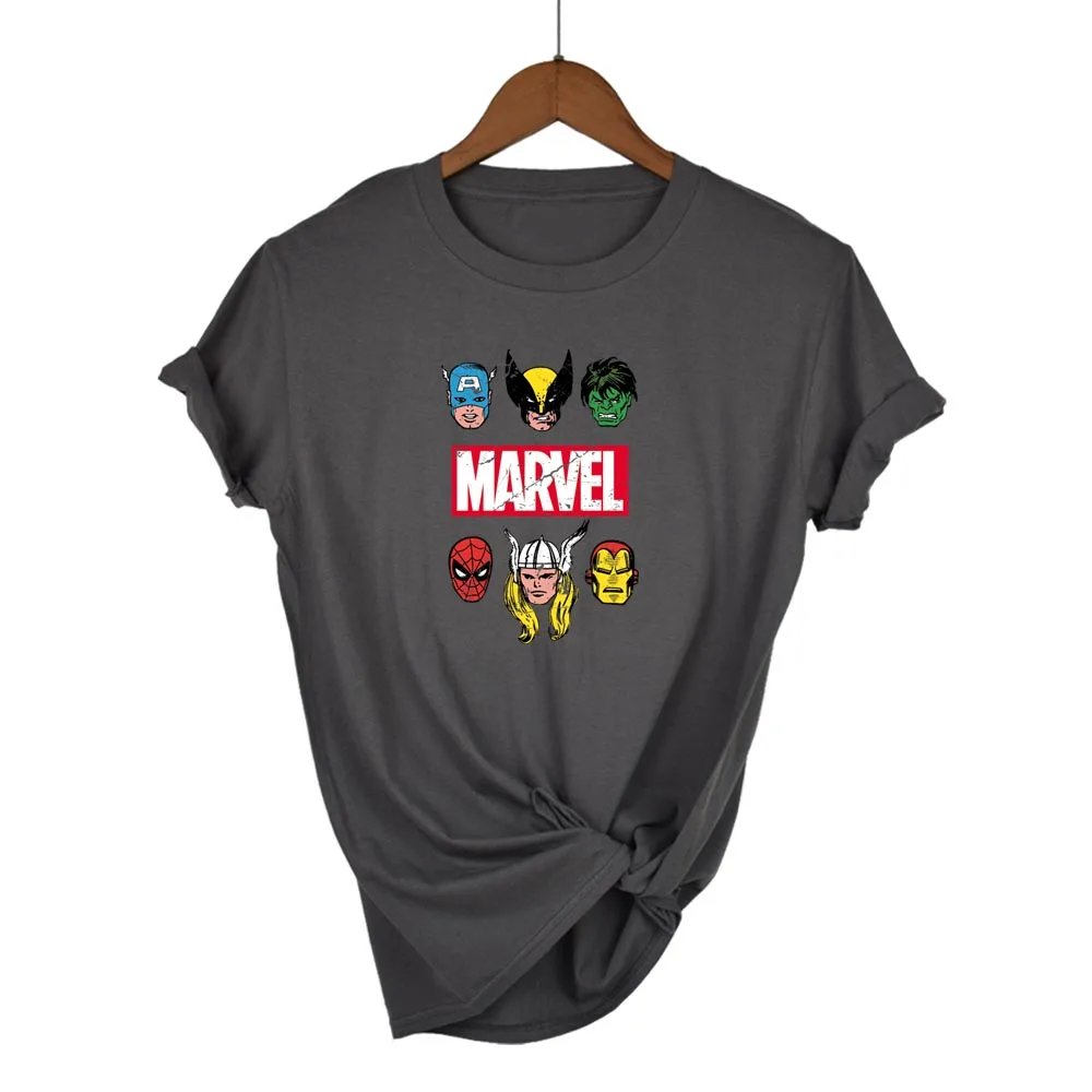 2019 модная футболка Marvel Avengers женская с принтом Harajuku тонкая коротким рукавом белые