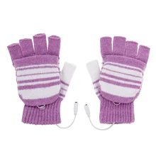2PCS Winter Heating Gloves With Cover USB Connection Knitting Warm Outdoor Mitten Practical Washable Cycling Skiing Sports