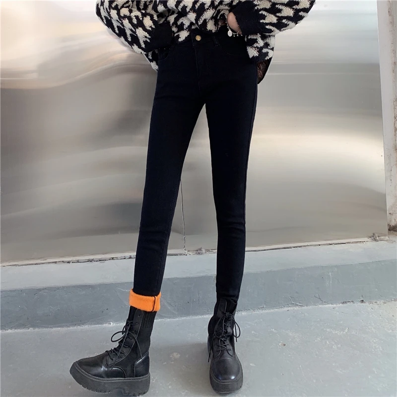 

Autumn Winter Korean Fashion Women's Stretch Velvet Bottoming Skinny Pants High Waist Jeans