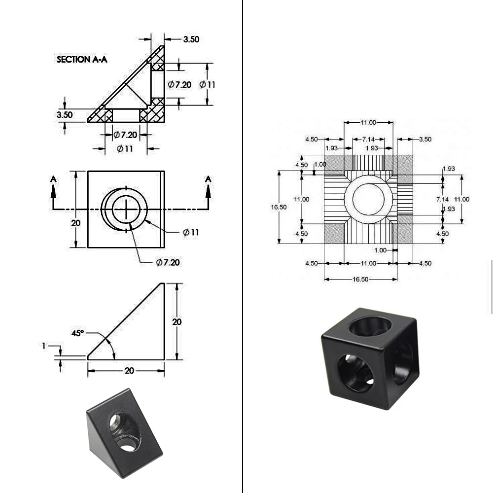 Aluminum Block Cube Prism Connector Wheel Regulator Corner V-slot Three Way Connector 90 degree Angle angle connector aluminum profile accessories