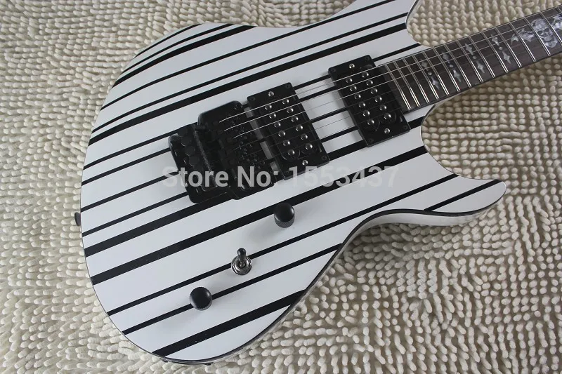 Высокое качество synyster пользовательские floydrose тремоло в белый/черный линии с ремешком и черепом логотип электрогитары hott3