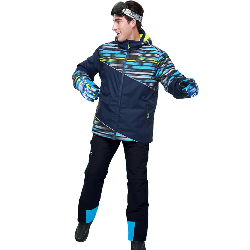 Лыжные костюмы для мужчин с капюшоном теплые флисовые мужские лыжные наборы куртки комбинезоны спортивные Сноубординг мужские комбинезоны одежда Зимние костюмы - Цвет: 6 s Navy