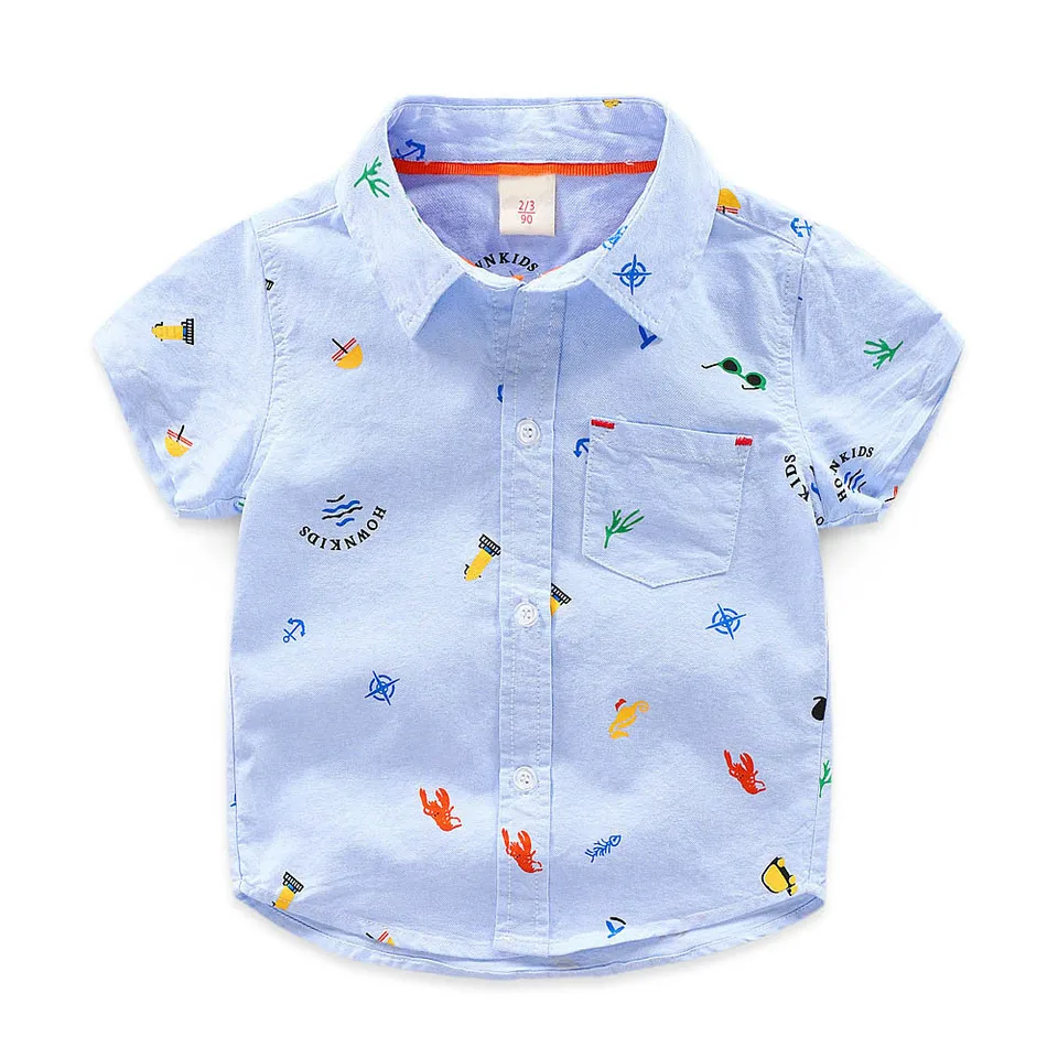 Kids Boys Shirts Summer High Quality Baby Shirt With Buttons Print