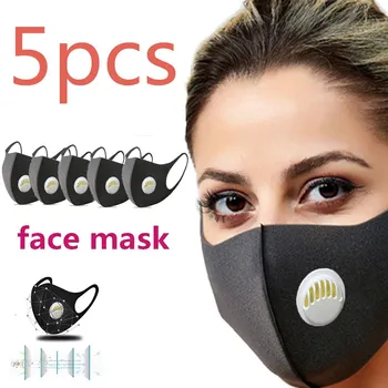 

5 Pcs Face Mouth Mask Anti-Infection Virus Activated Carbon Filter Mask Unisex Anti-dust PM2.5 Mouth Facemask Reusable Washable