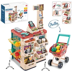 Comptoir de supermarché pour enfants, Simulation de caddie d'achat, ensemble combiné, maison de jeux, supermarché, balayage, caisse enregistreuse, jouets 