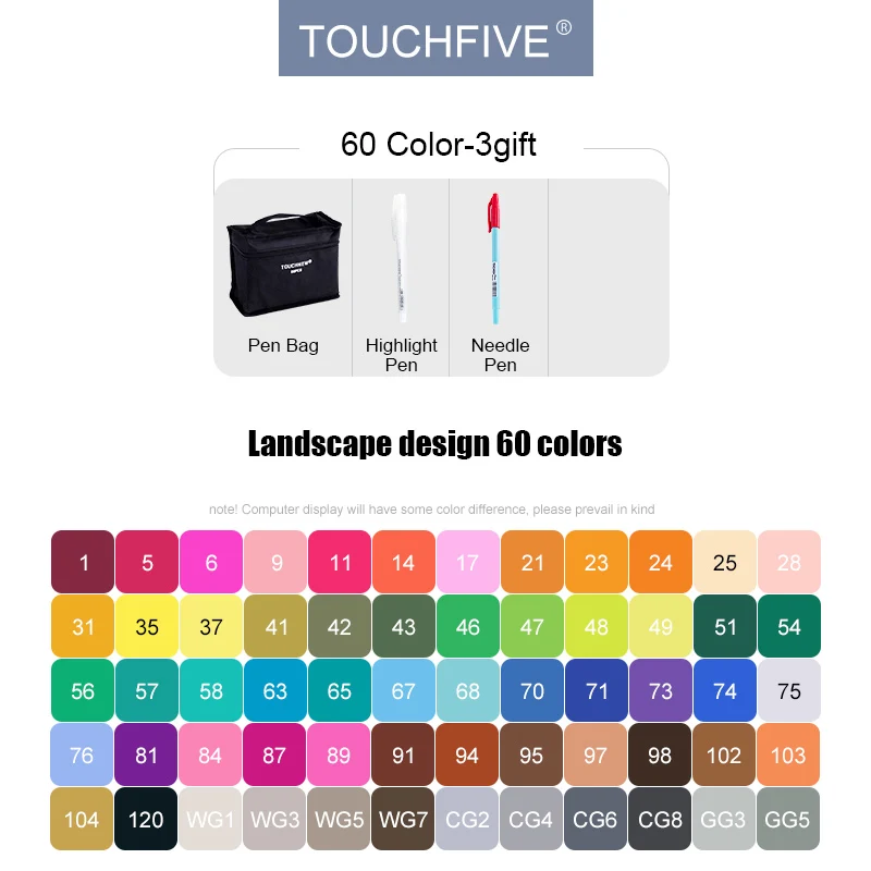 60-Landscape-Set TouchFIVE 30/40/60/80/168 набор маркеров для рисования на спиртовой основе с двойным наконечником и высоким качеством чернил для художников - Цвет: 60-Landscape-Set