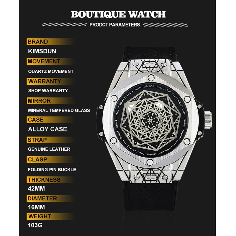 Мужские часы, уникальный стиль, Геометрическая матрица, натуральная кожа, водонепроницаемые, черные, спортивные часы, мужские, Роскошные, брендовые, подарки для мужчин, reloj hombre