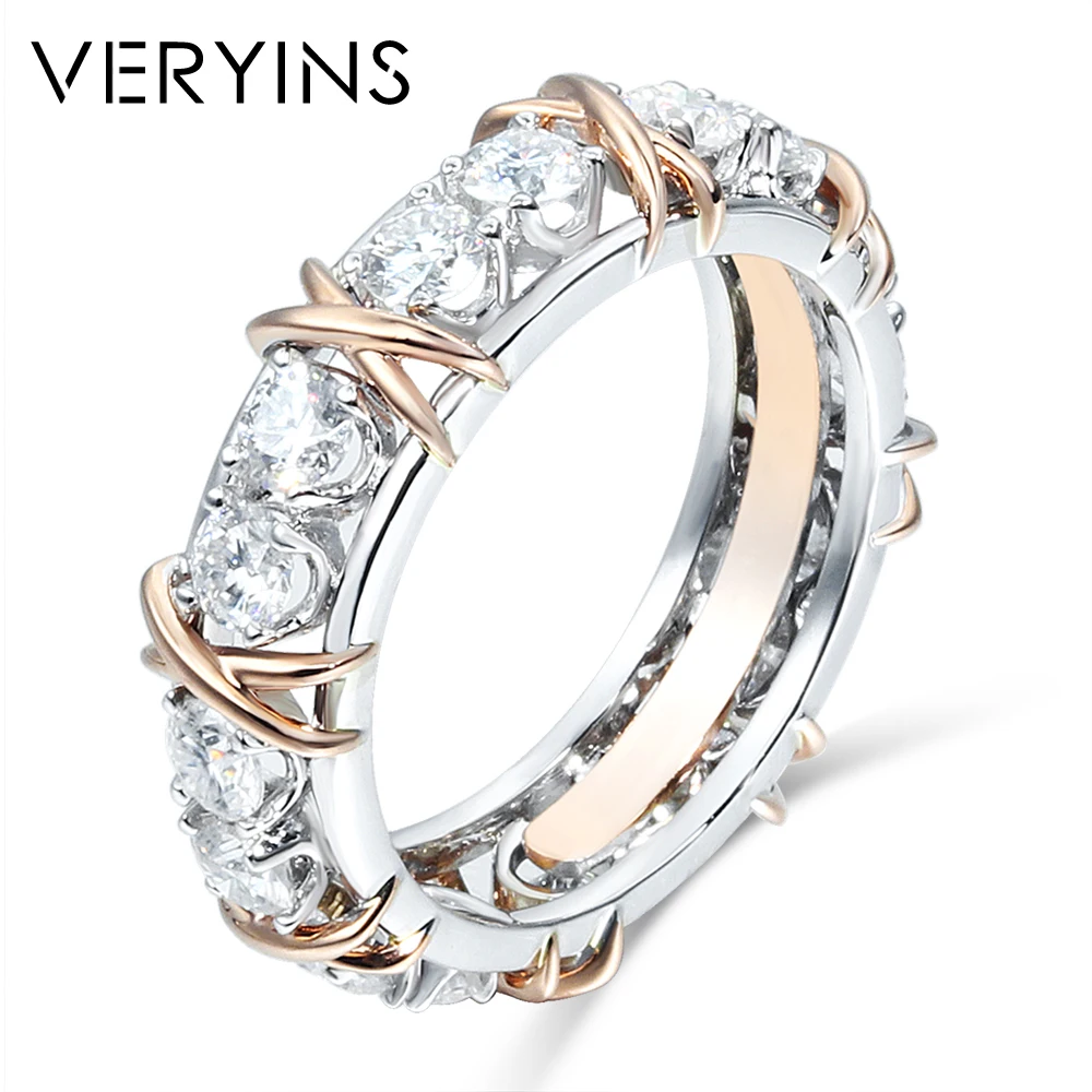 Двухцветный Муассанит из розового и белого золота Veryins 14K свадебный браслет для