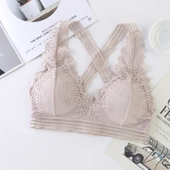 

Comfortable New Women Lace Top Sexy Lingerie Cropped Cami Top Embroidery Floral Tank Top Wireless Underwear Beauty Back Bralette