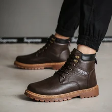 Модные мужские ботинки; сезон осень-зима; повседневная мужская обувь в винтажном стиле; теплые плюшевые водонепроницаемые мотоциклетные ботинки на шнуровке; мужские зимние ботинки