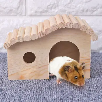 

Cute Hamster Hedgehog House Waterproof Wooden Small Animal Beds Dodge Anti-mite Assembling Cottage Pet Cozy Supplies