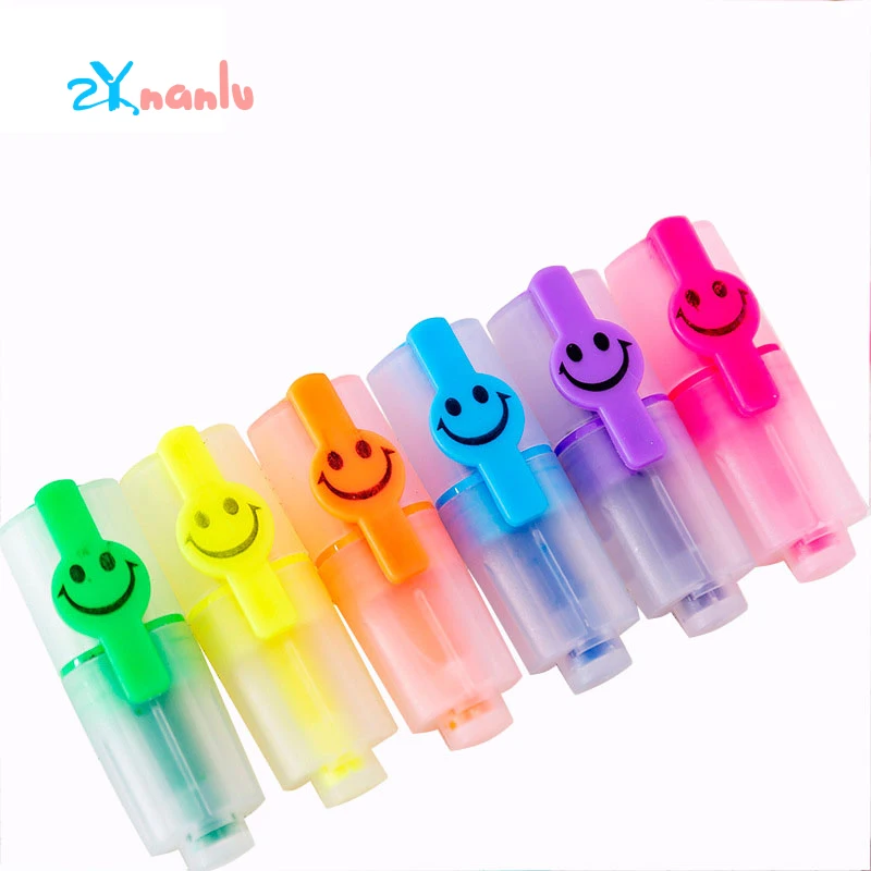 

6 Pc/set Creative Smiley Highlighter Pen Small Trumpet Mini Color Oblique Head Marker Student Key Crossed Marking Pen Stationery