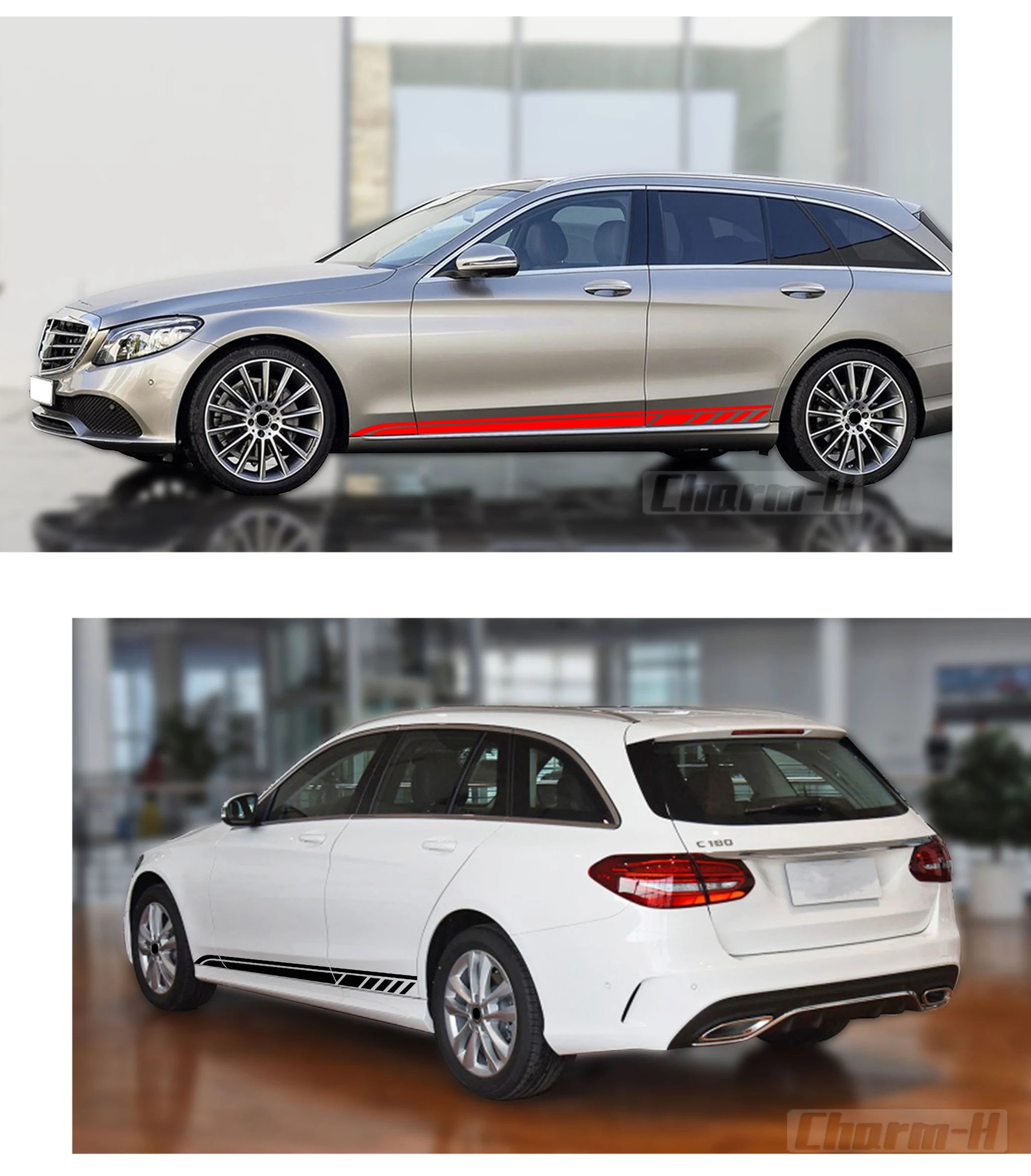 2 шт., наклейка на дверь автомобиля с боковыми полосками, наклейка для Mercedes Benz C Class Estate W205 C63 C43 C180 C200 C300 AMG, аксессуары